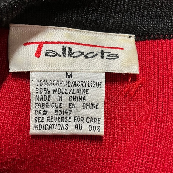 TALBOTS Wool Blend Cropped Button Front Long Sleeve Cardigan Red & Black Sz M - Picture 5 of 8
